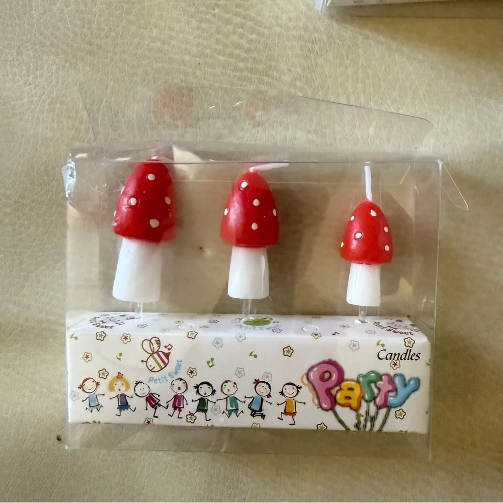 Bundle of 3 Pcs Mushroom Candles Mushroom Birthday Cake Topper